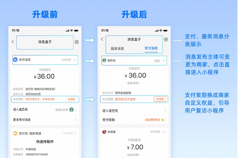 支付寶 App 首頁(yè)消息盒子開(kāi)放升級(jí)，可分類(lèi)查看支付、服務(wù)消息